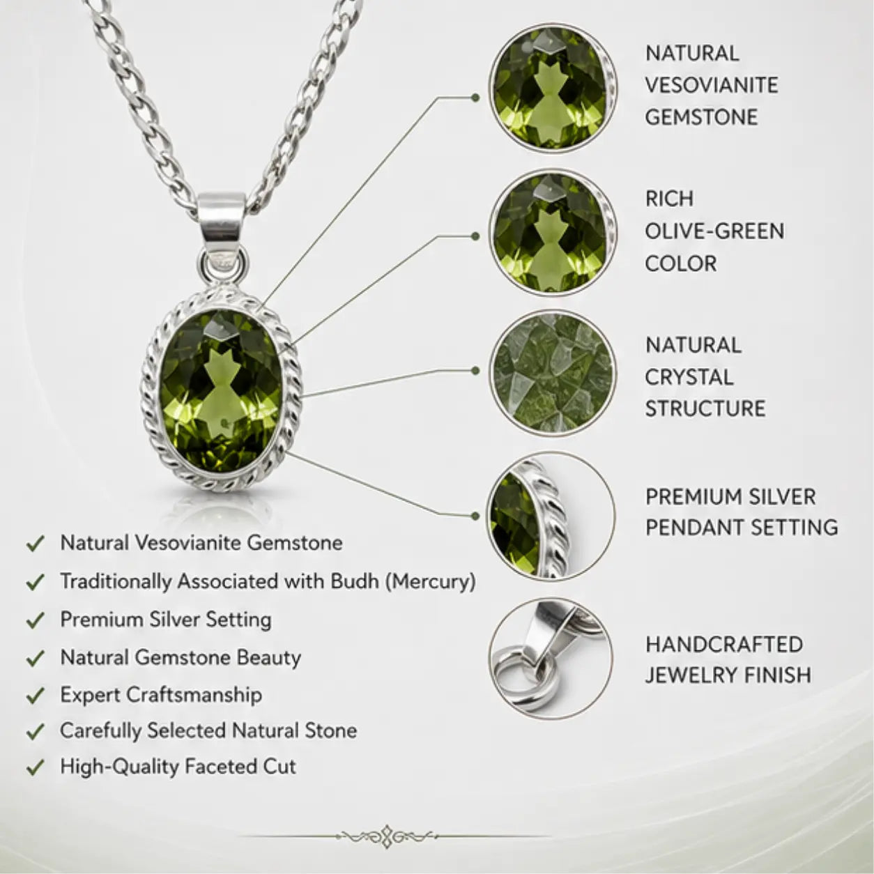 Natural Vesovianite Pendant for Budh (Mercury)