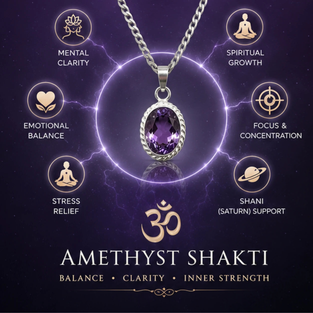 Natural Amethyst Pendant for Shani