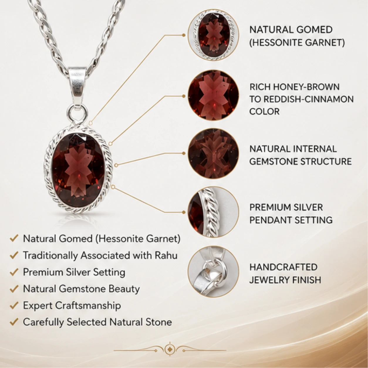 Natural Gomed Pendant for Rahu