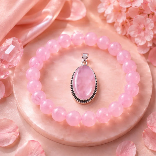 Rose Quartz Bracelet & Pendant Combo for Love & Emotional Healing
