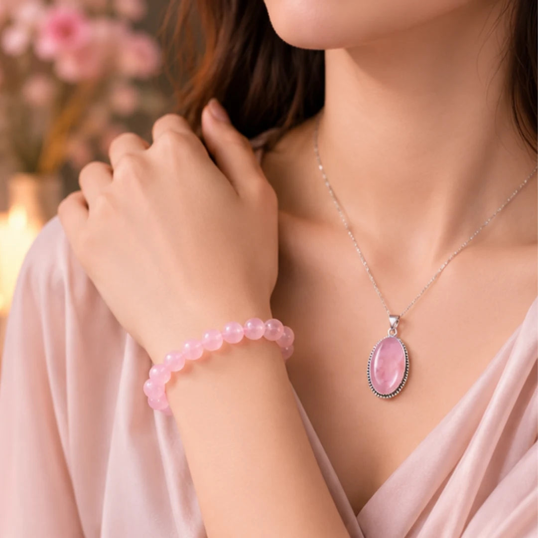 Rose Quartz Bracelet & Pendant Combo for Love & Emotional Healing