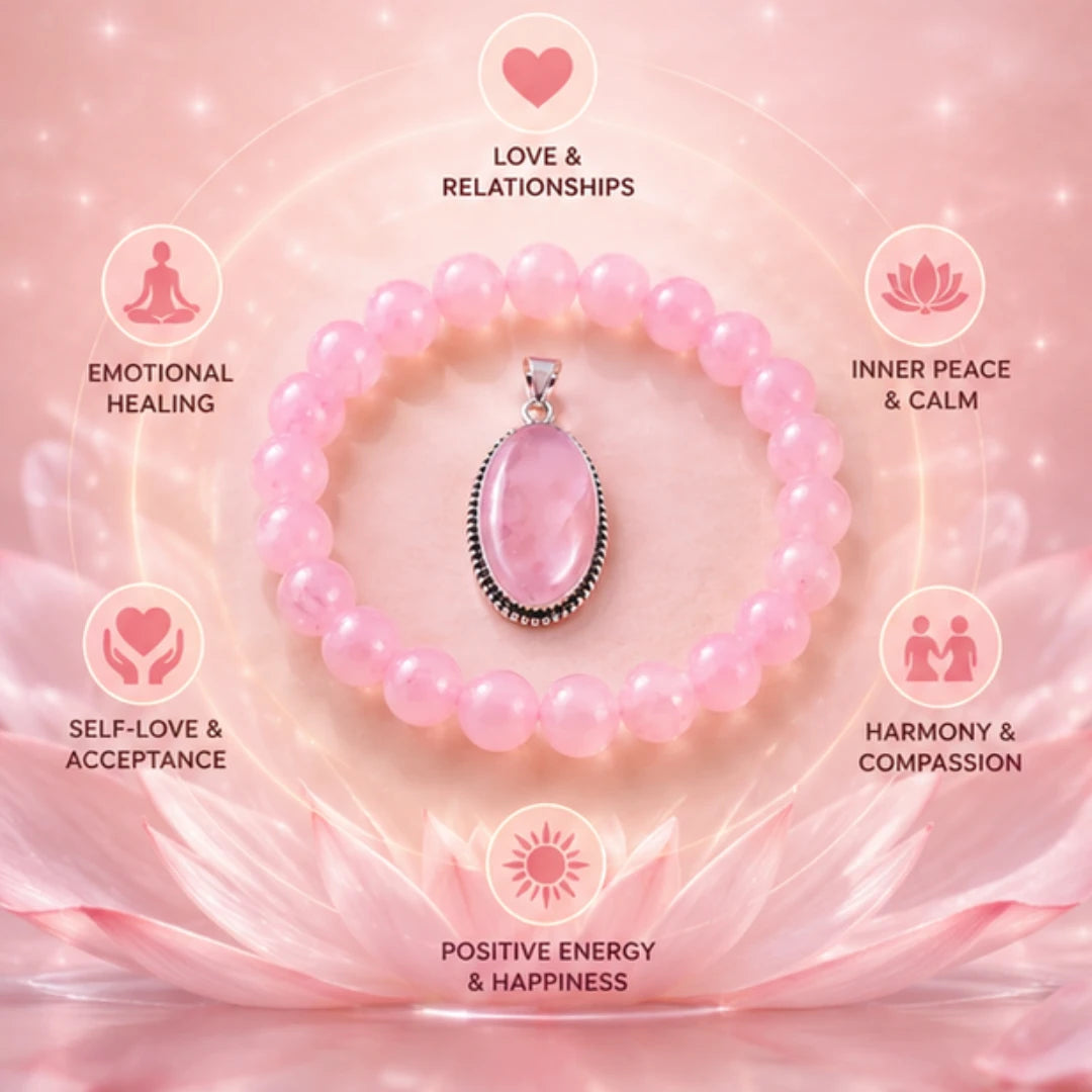 Rose Quartz Bracelet & Pendant Combo for Love & Emotional Healing
