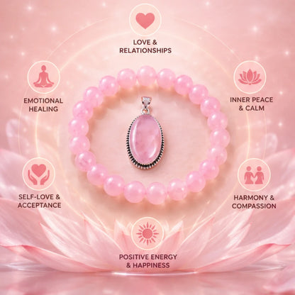 Rose Quartz Bracelet & Pendant Combo for Love & Emotional Healing