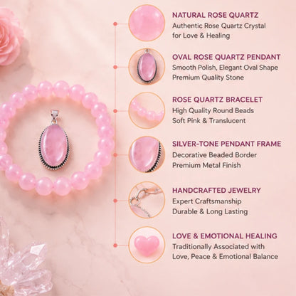Rose Quartz Bracelet & Pendant Combo for Love & Emotional Healing