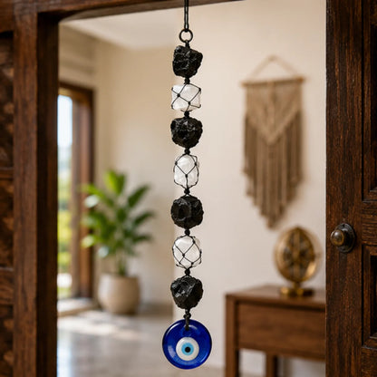 Selenite Black Tourmaline Evil Eye Protection Hanging