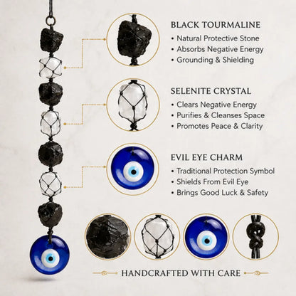 Selenite Black Tourmaline Evil Eye Protection Hanging