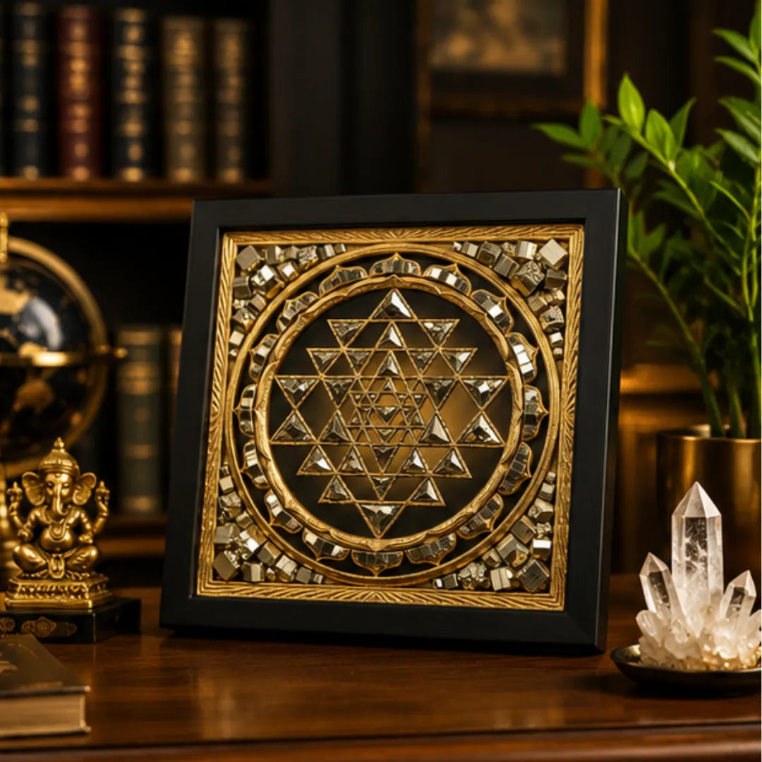Shree Yantra Pyrite Frame for Wealth & Prosperity