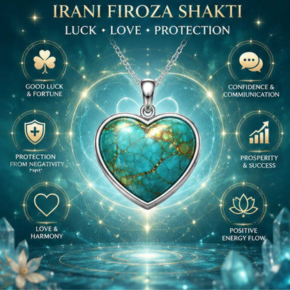 Natural Irani Firoza 28.64 Carat Heart Shape Pendant in Silver