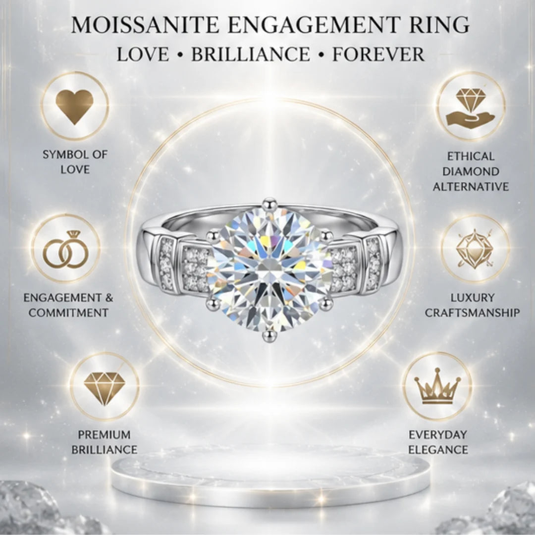 Round Cut Moissanite Diamond Engagement Ring in 925 Silver