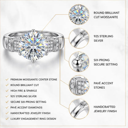 Round Cut Moissanite Diamond Engagement Ring in 925 Silver