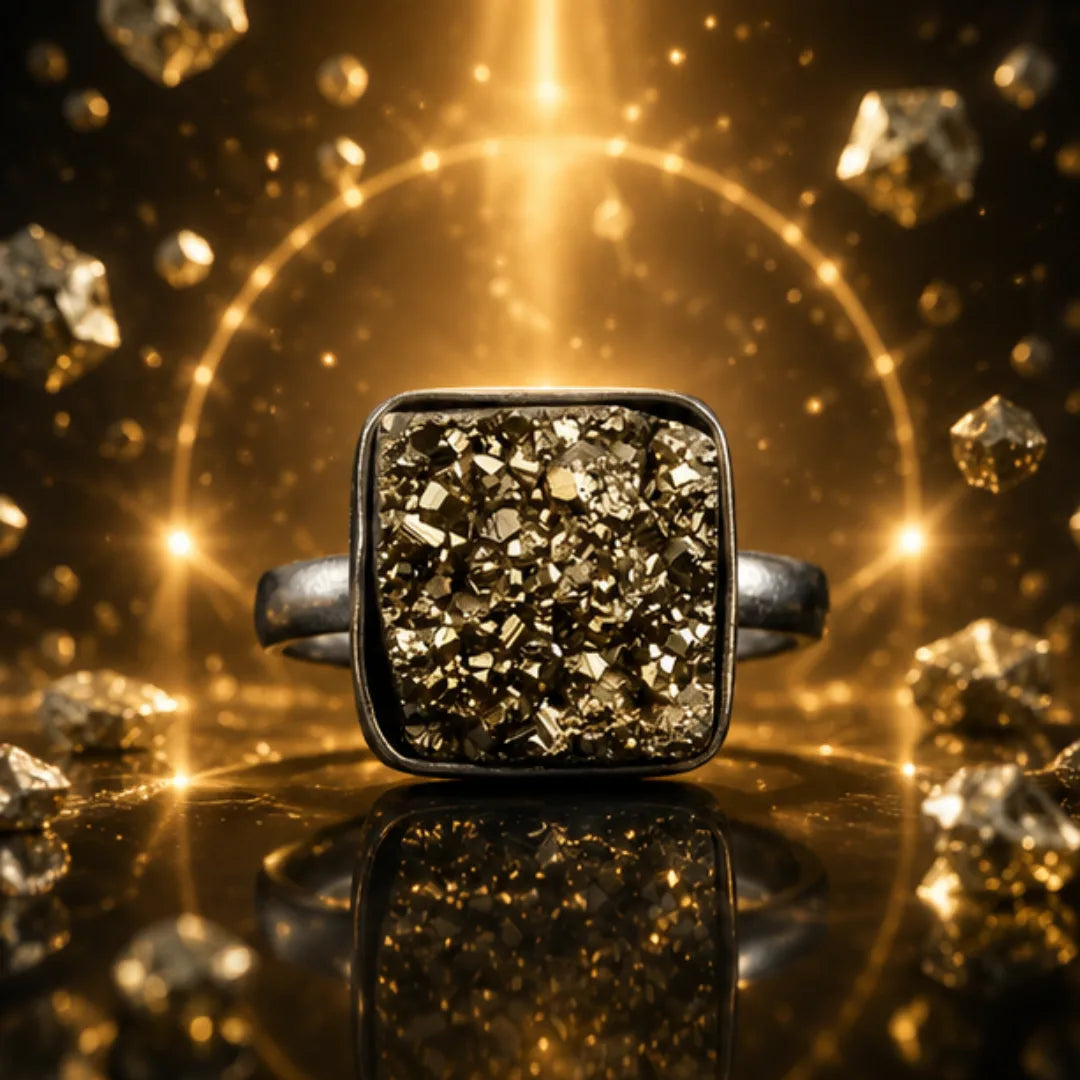 Natural Pyrite Adjustable Ring for Wealth & Prosperity