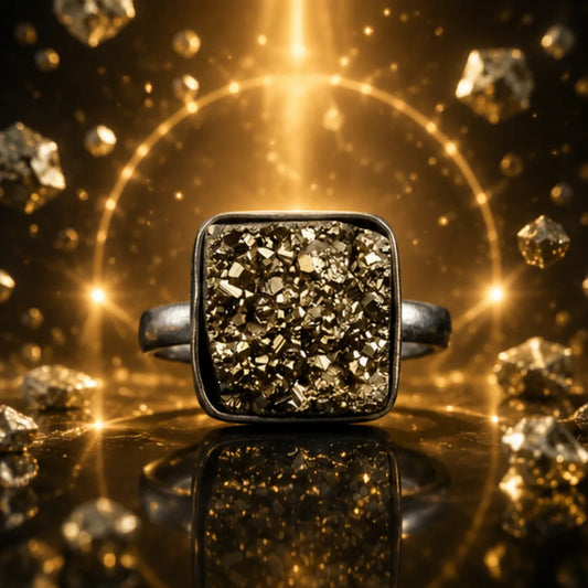 Natural Pyrite Adjustable Ring for Wealth & Prosperity