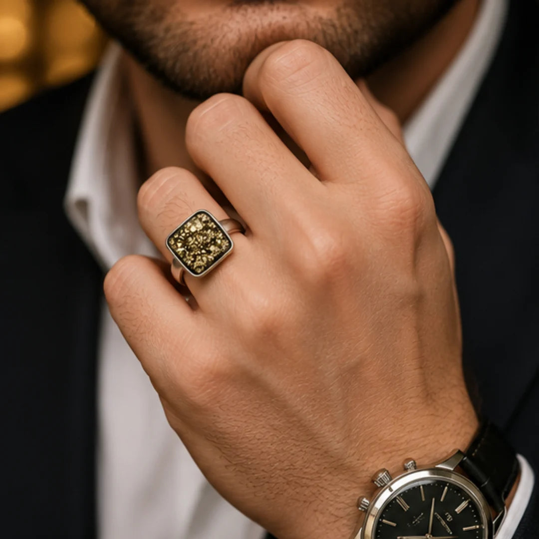 Natural Pyrite Adjustable Ring for Wealth & Prosperity