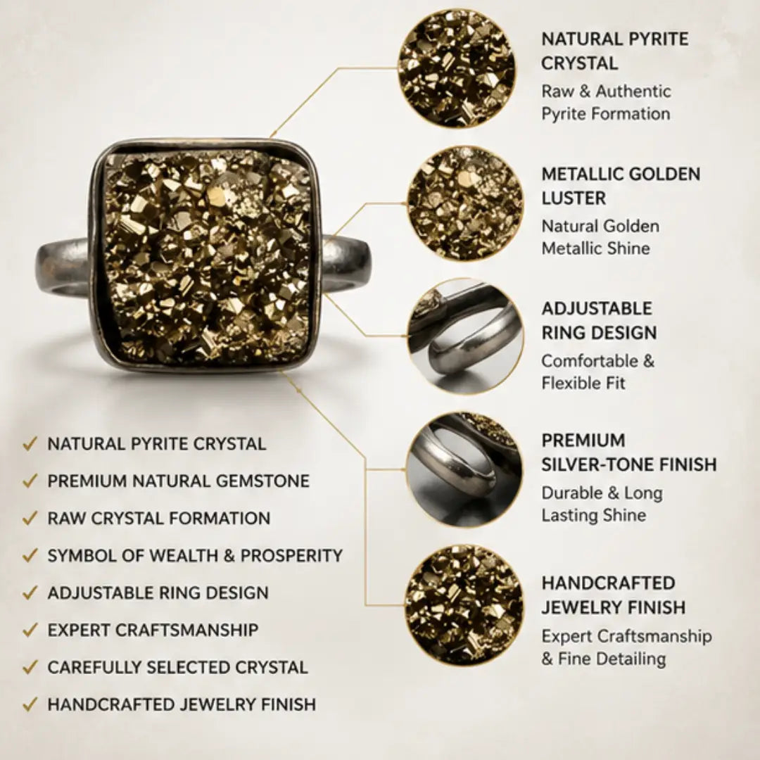 Natural Pyrite Adjustable Ring for Wealth & Prosperity