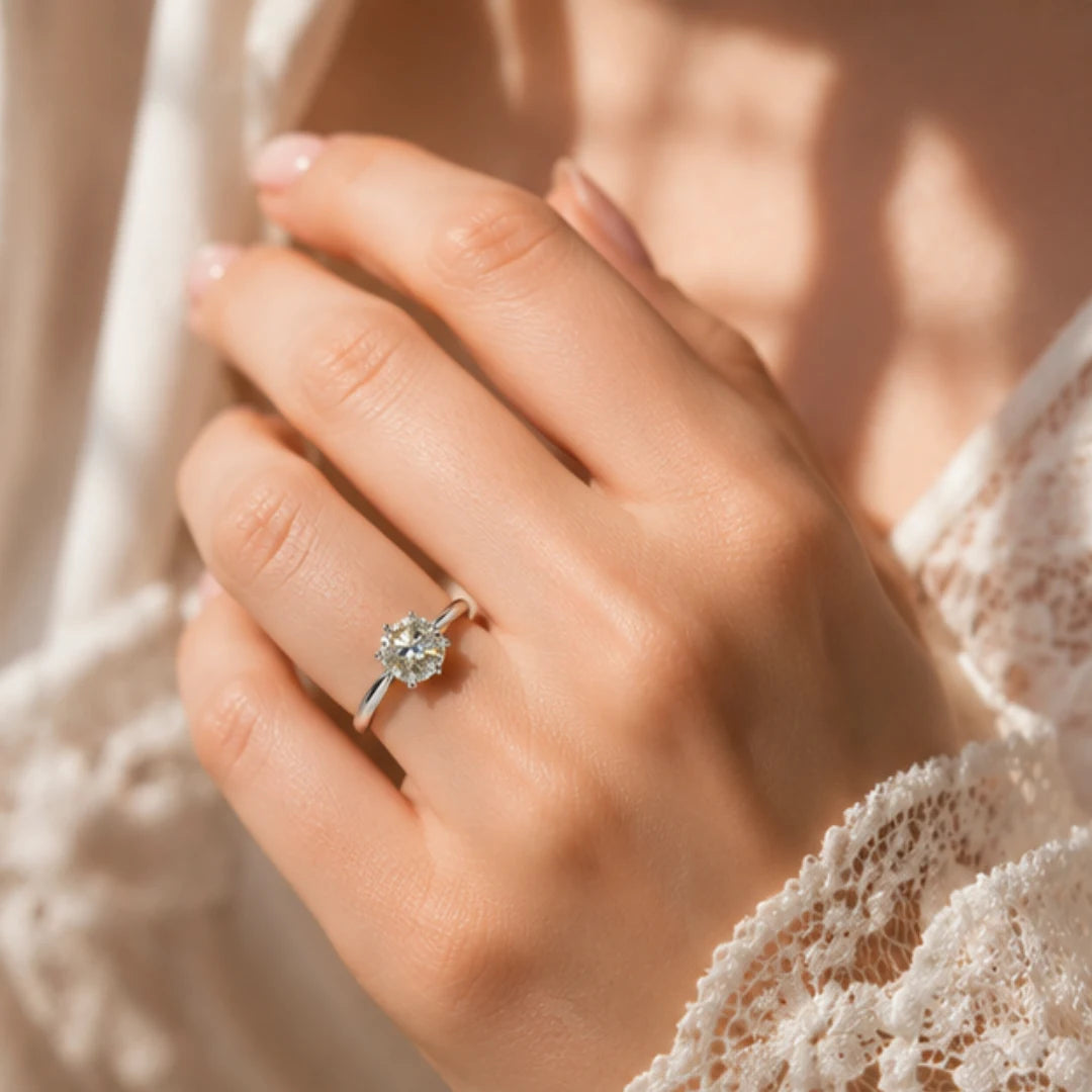 Natural Moissanite Silver Ring | Lab Certified Moissanite Diamond Ring