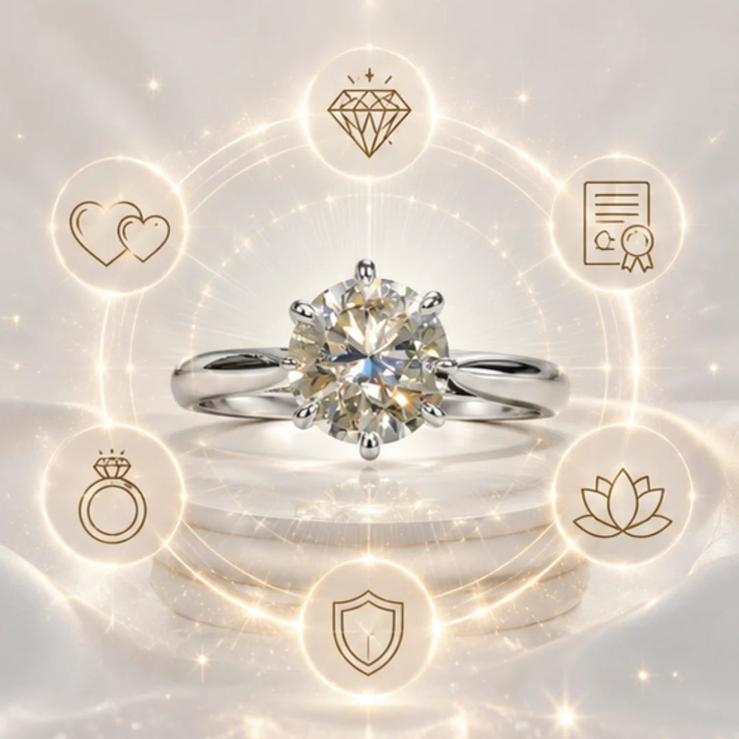 Natural Moissanite Silver Ring | Lab Certified Moissanite Diamond Ring