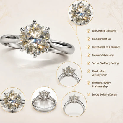 Natural Moissanite Silver Ring | Lab Certified Moissanite Diamond Ring