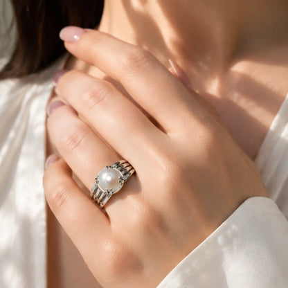Natural Pearl (Moti) Silver Ring for Peace & Emotional Balance