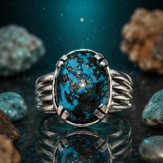 Natural Irani Firoza Silver Ring for Luck & Protection
