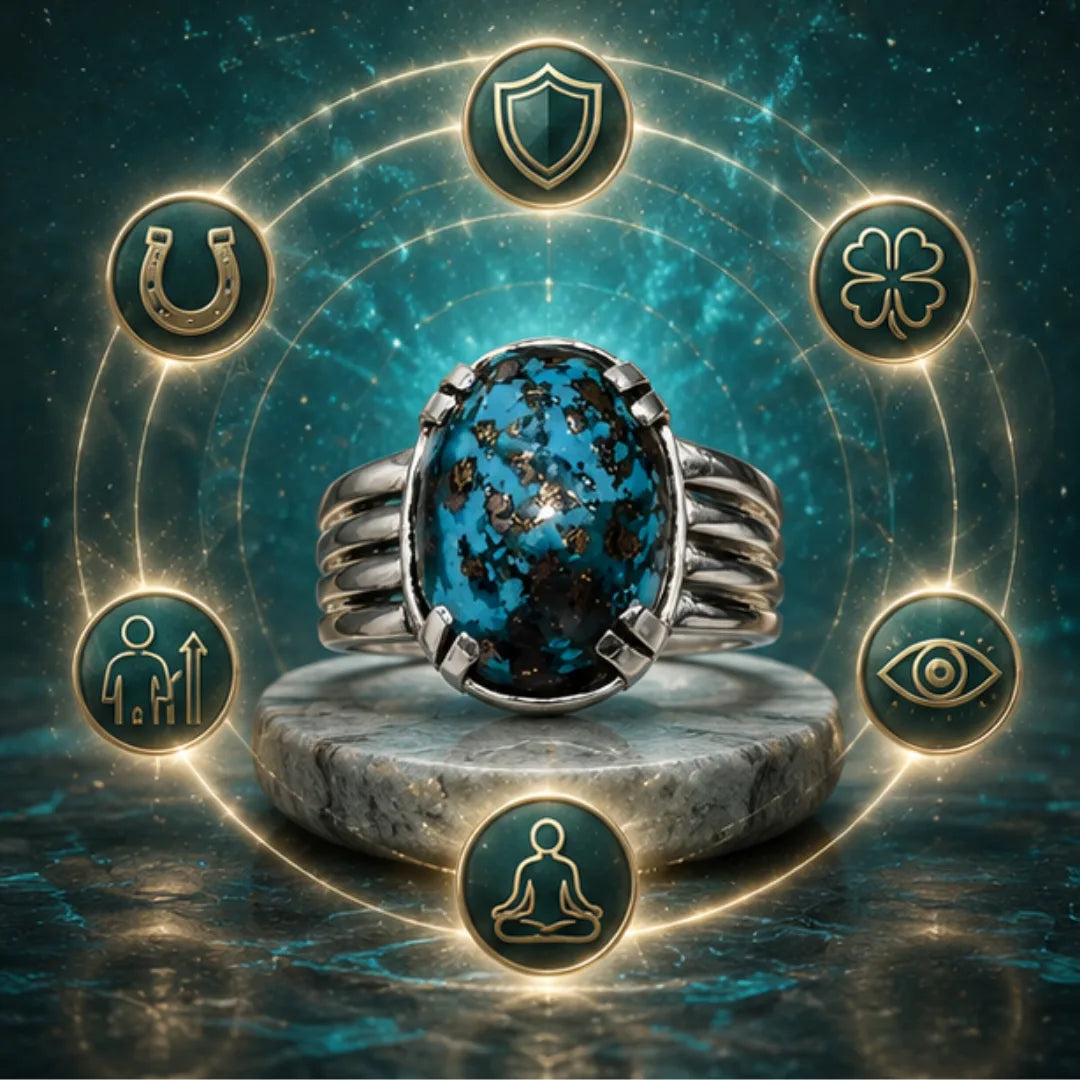 Natural Irani Firoza Silver Ring for Luck & Protection