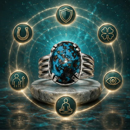 Natural Irani Firoza Silver Ring for Luck & Protection