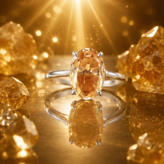 Natural Citrine Adjustable German Silver Ring for Wealth & Success