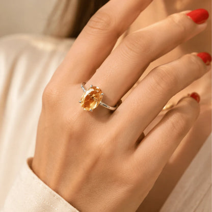 Natural Citrine Adjustable German Silver Ring for Wealth & Success