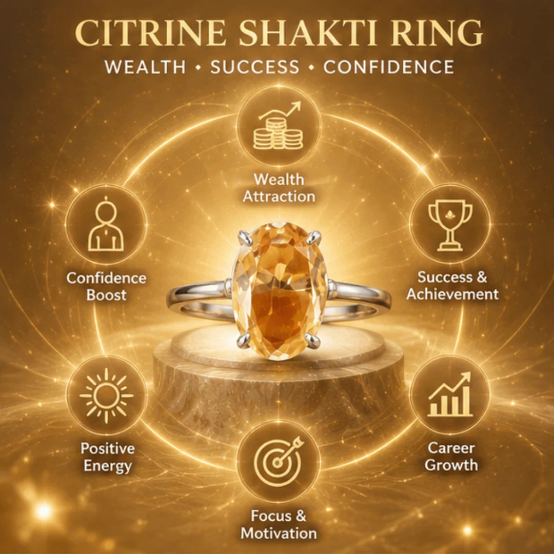 Natural Citrine Adjustable German Silver Ring for Wealth & Success