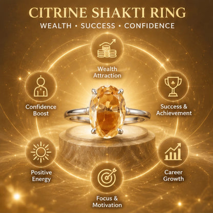 Natural Citrine Adjustable German Silver Ring for Wealth & Success