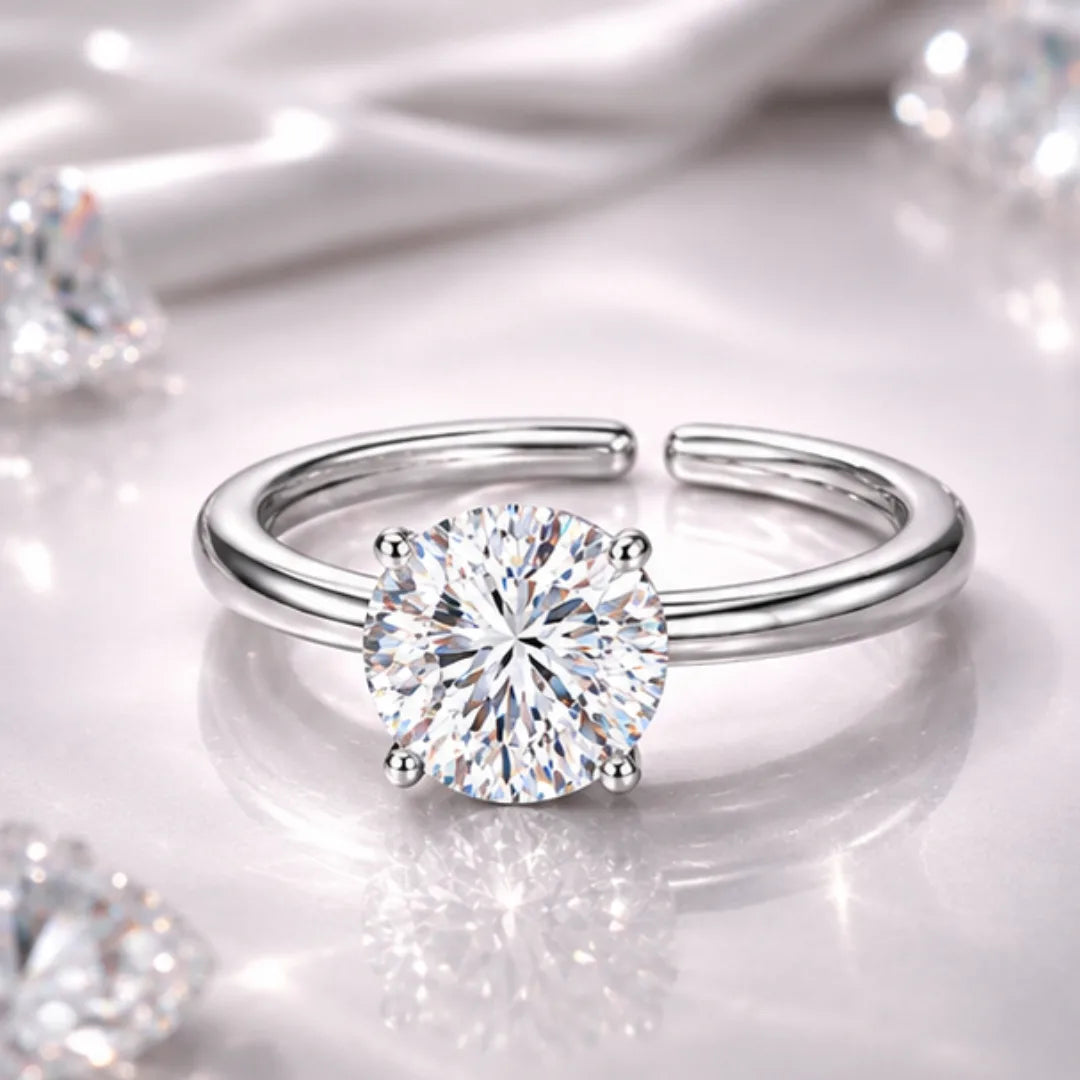2 Carat Moissanite Adjustable Silver Ring | Lab Certified