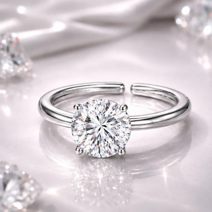 2 Carat Moissanite Adjustable Silver Ring | Lab Certified
