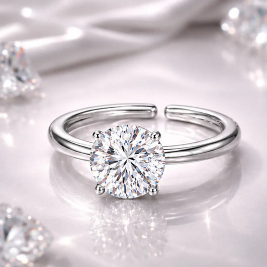 2 Carat Moissanite Adjustable Silver Ring | Lab Certified