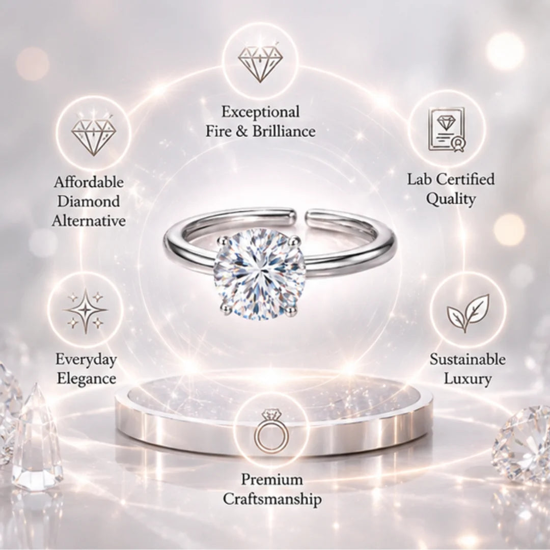 2 Carat Moissanite Adjustable Silver Ring | Lab Certified