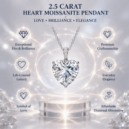 2.5 Carat Heart Shape Moissanite Diamond Pendant in 925 Silver