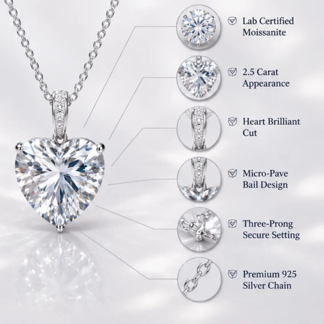 2.5 Carat Heart Shape Moissanite Diamond Pendant in 925 Silver