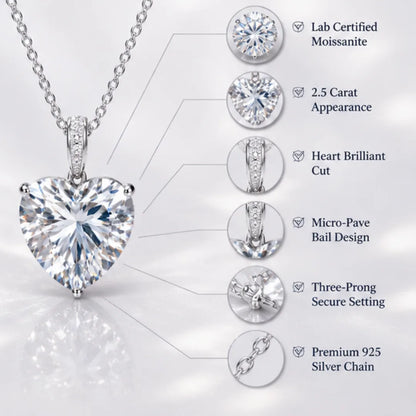 2.5 Carat Heart Shape Moissanite Diamond Pendant in 925 Silver