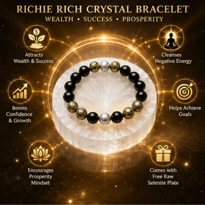 Richie Rich Crystal Bracelet for Wealth & Success with Free Raw Selenite Plate