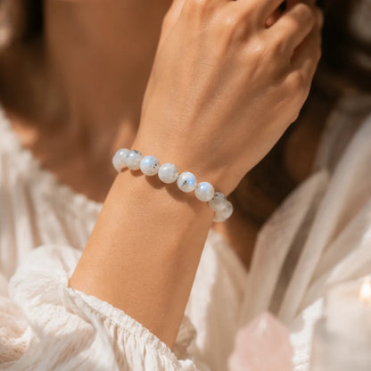 Natural Moonstone Crystal Bracelet for Emotional Healing with Free Raw Selenite Plate