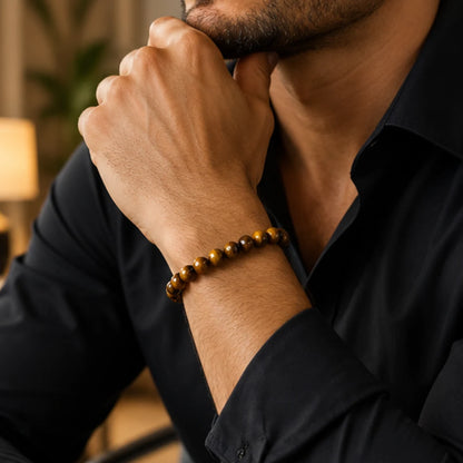 Tiger Eye Crystal Bracelet for Confidence & Protection with Free Selenite Plate