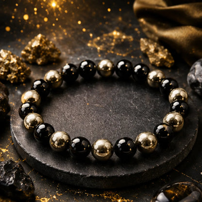 Richie Rich Bracelet with Pyrite & Black Obsidian for Wealth & Protection