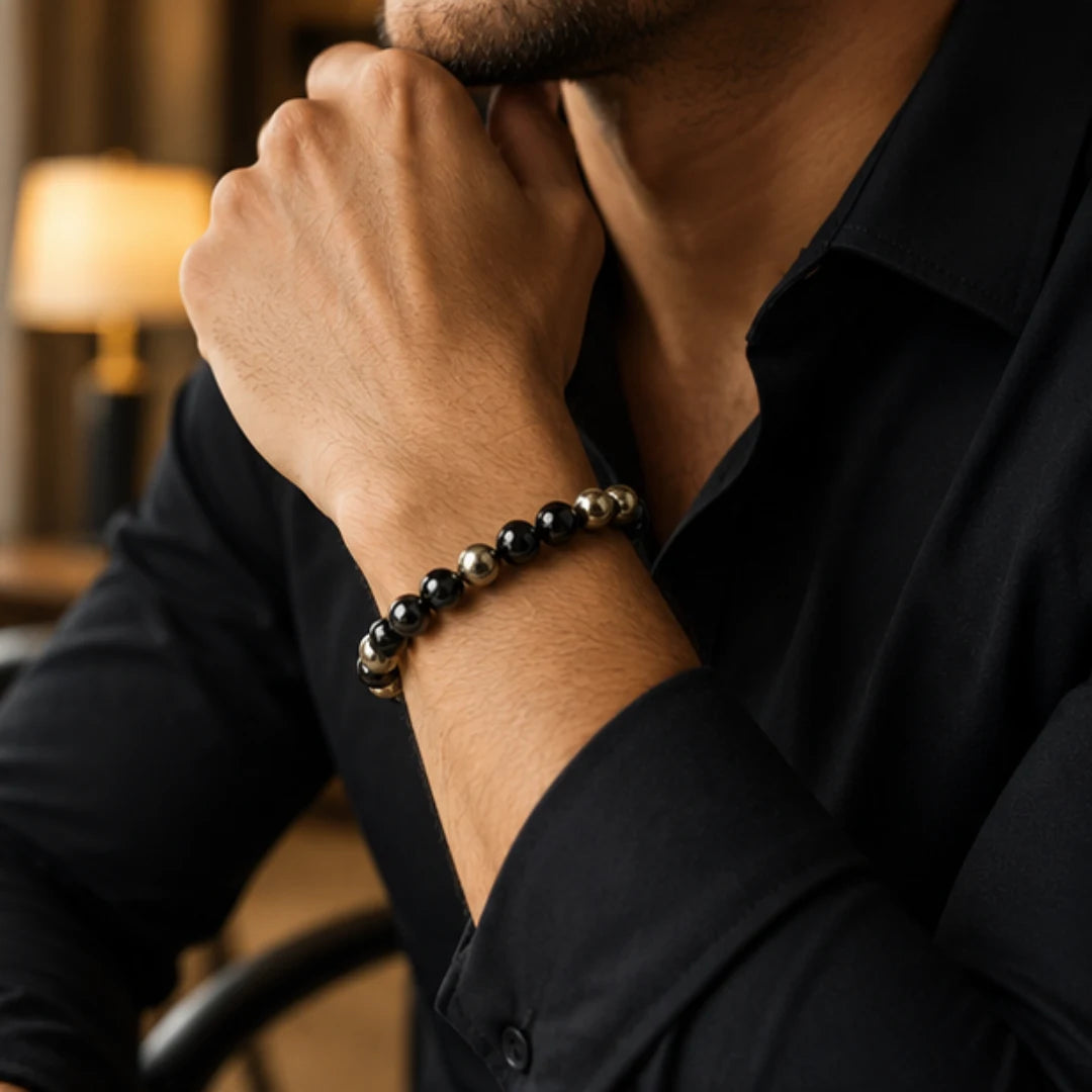 Richie Rich Bracelet with Pyrite & Black Obsidian for Wealth & Protection