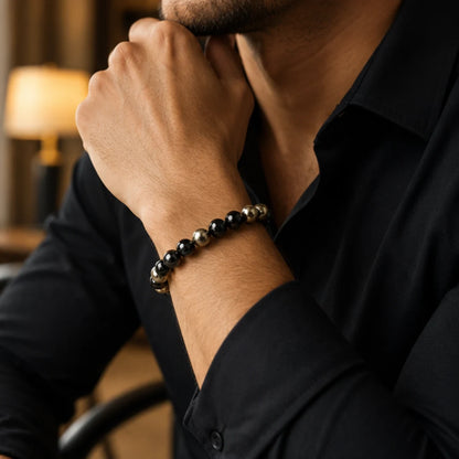 Richie Rich Bracelet with Pyrite & Black Obsidian for Wealth & Protection