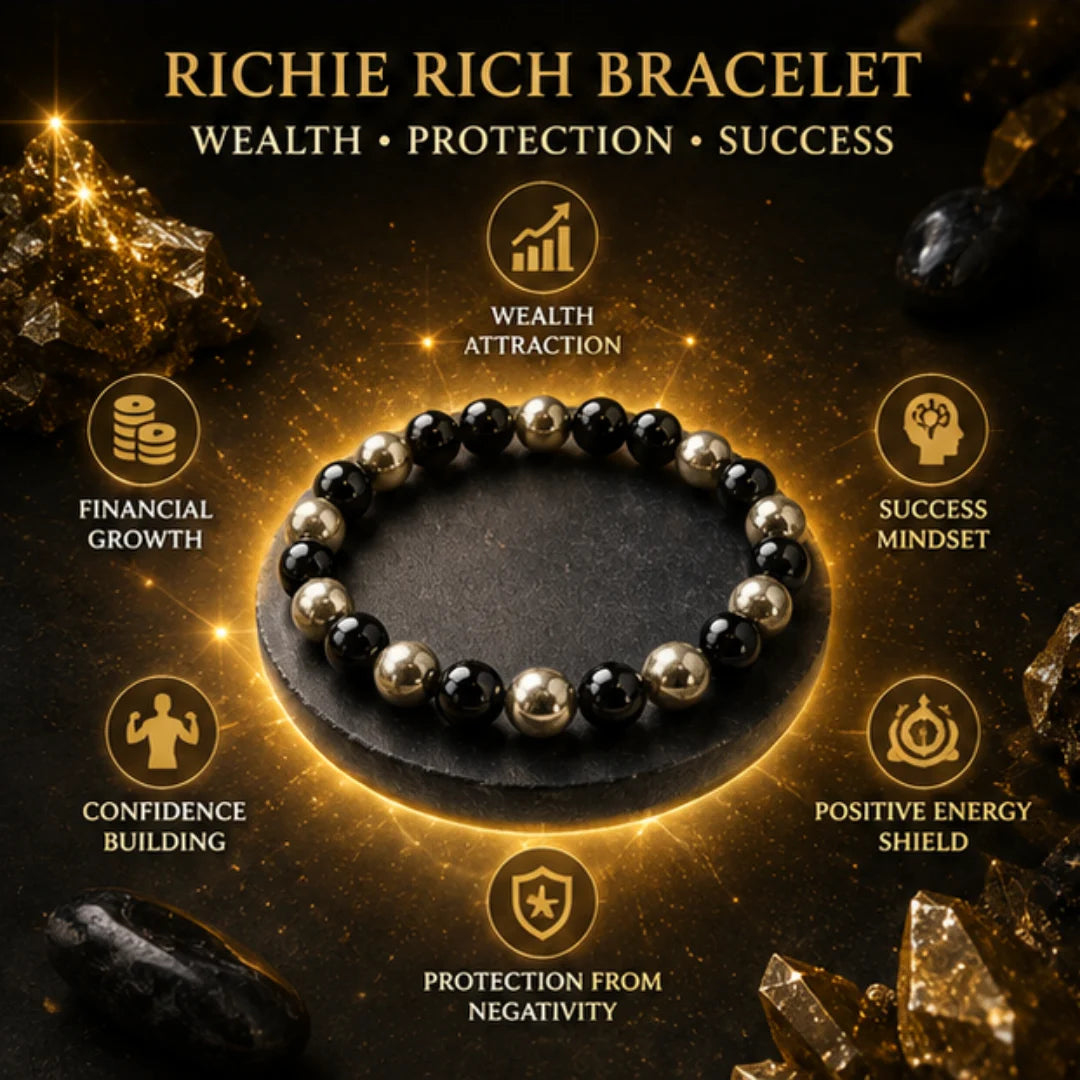 Richie Rich Bracelet with Pyrite & Black Obsidian for Wealth & Protection