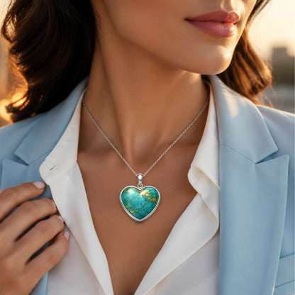 Natural Irani Firoza 28.64 Carat Heart Shape Pendant in Silver