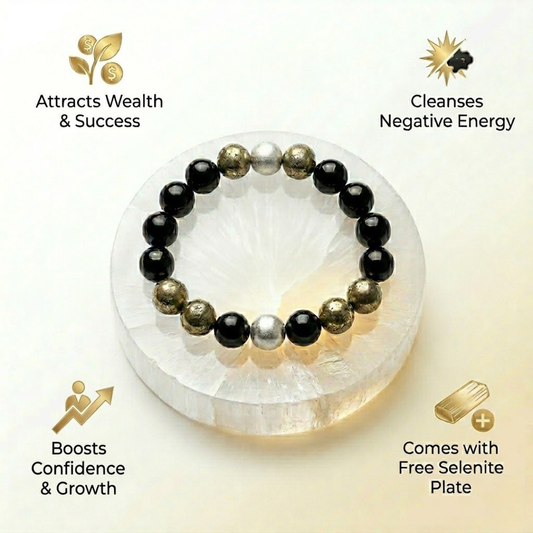Richie Rich Crystal Bracelet for Wealth & Success with Free Raw Selenite Plate