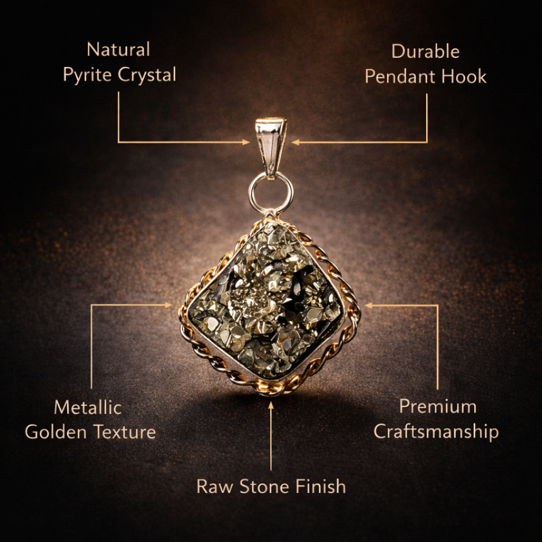 Natural Pyrite Crystal Pendant for Wealth & Prosperity