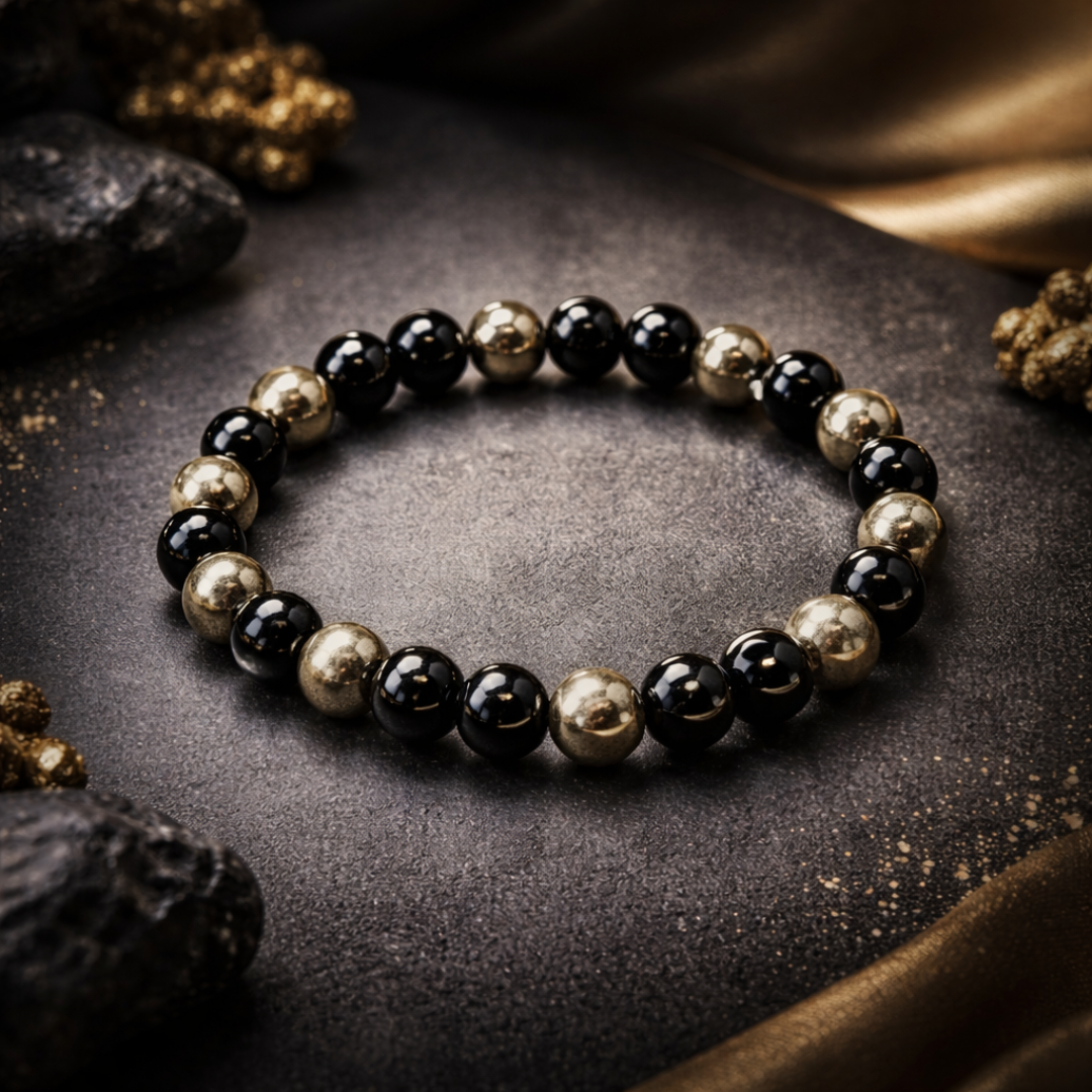 Richie Rich Bracelet with Pyrite & Black Obsidian for Wealth & Protection