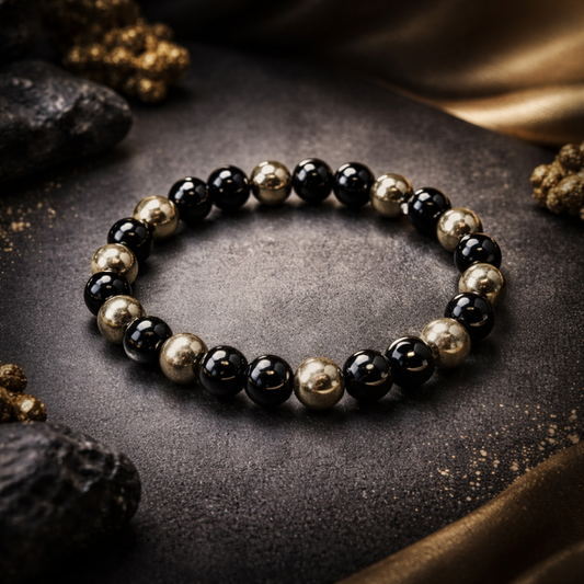 Richie Rich Bracelet with Pyrite & Black Obsidian for Wealth & Protection