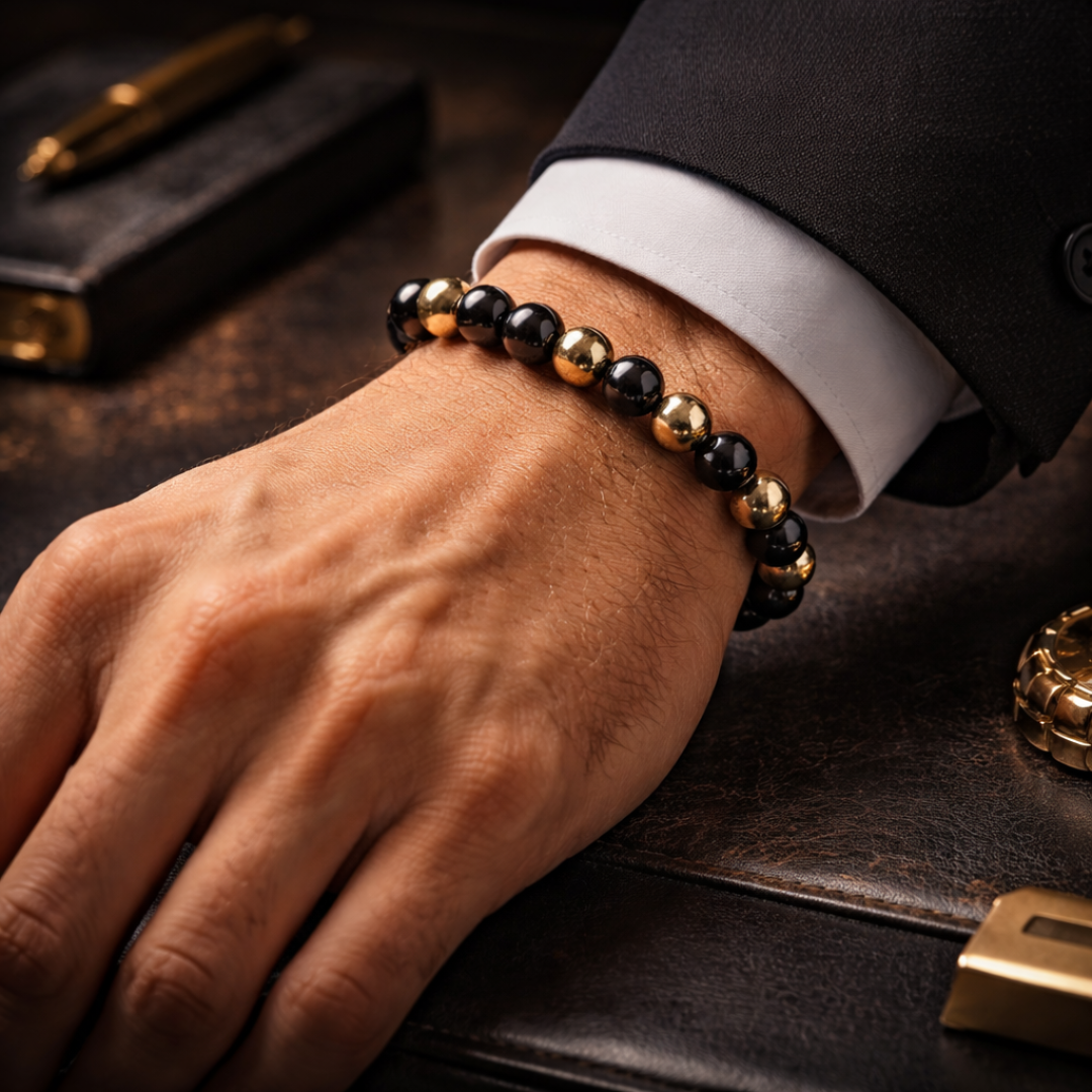 Richie Rich Bracelet with Pyrite & Black Obsidian for Wealth & Protection