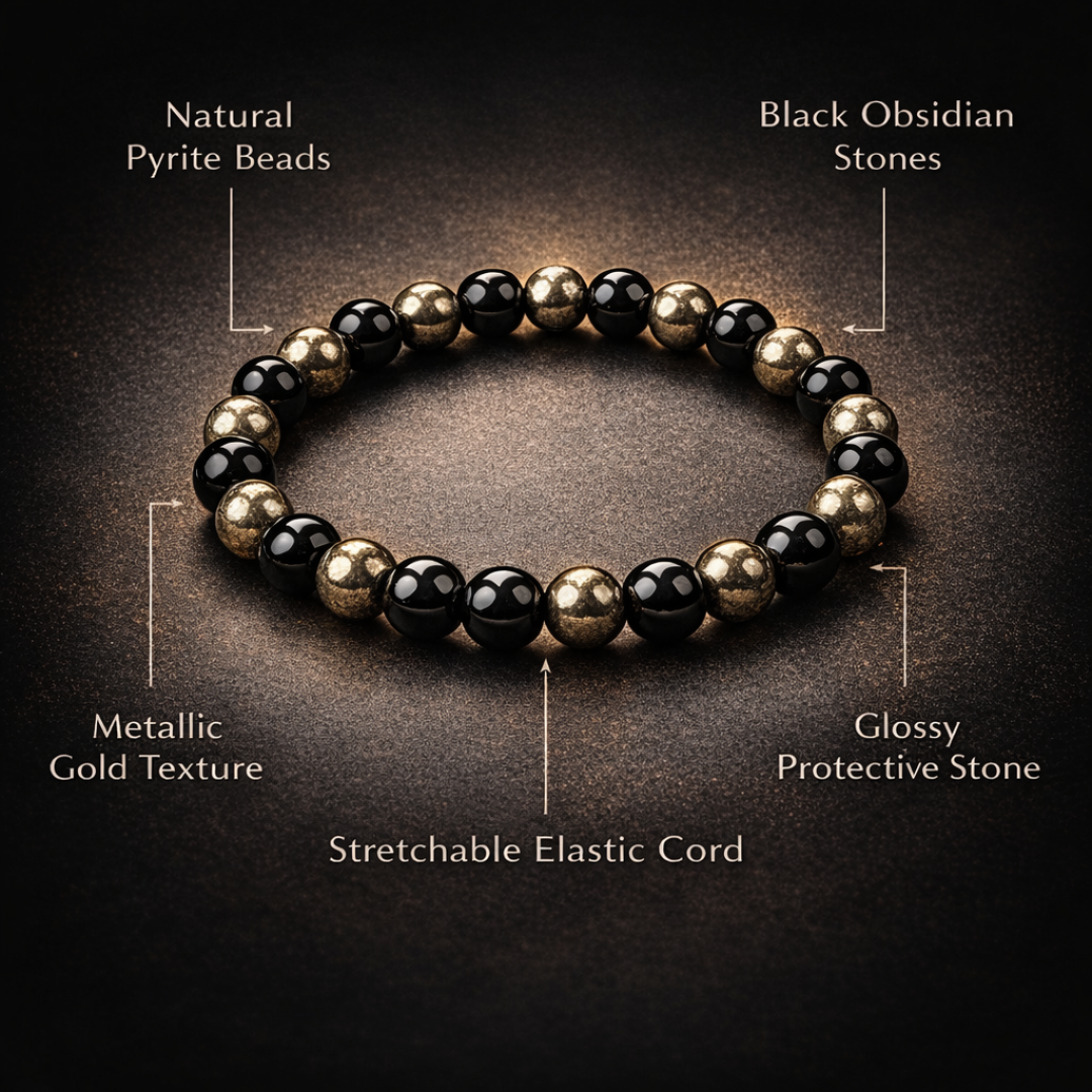 Richie Rich Bracelet with Pyrite & Black Obsidian for Wealth & Protection